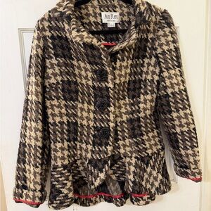 An Ren Women's Black and Cream Houndstooth Blazer